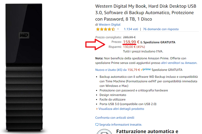 Acquisto di un Hard Disk esterno su amazon.it